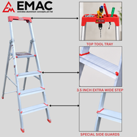 EMAC PRIME Step Aluminium Ladder WIth (Tools Tray And 3.2 Inch Wide Anti Skid Step)