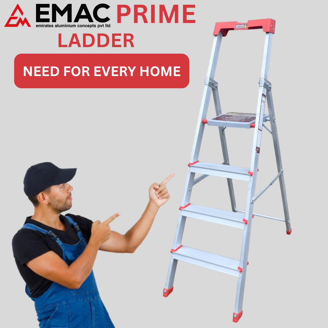 EMAC PRIME Step Aluminium Ladder WIth (Tools Tray And 3.2 Inch Wide Anti Skid Step)