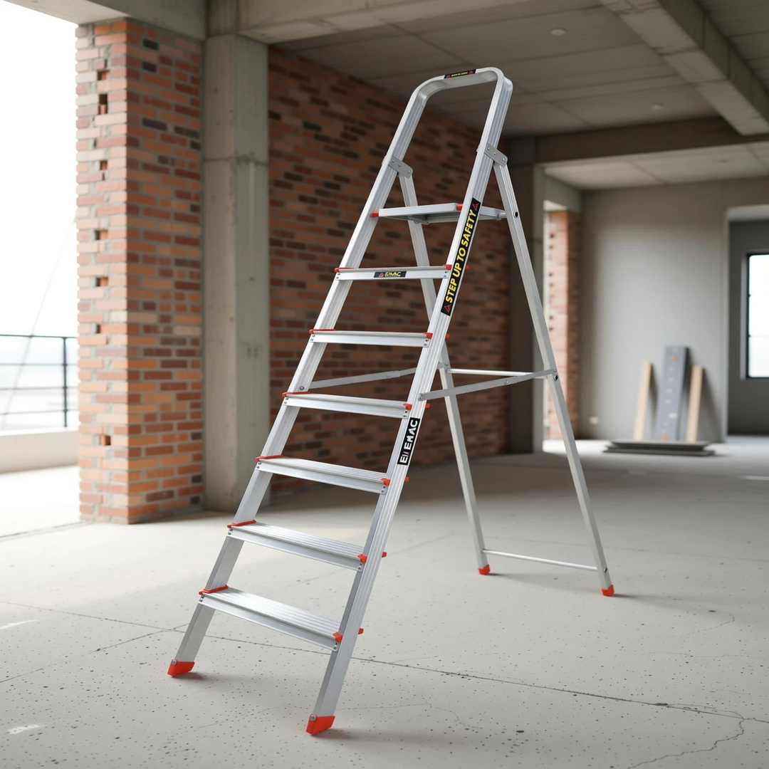 EMAC Aluminium Folding Ladder for Home, Shop & Office Use Slip Resistant Step Aluminium Ladder (With Platform)