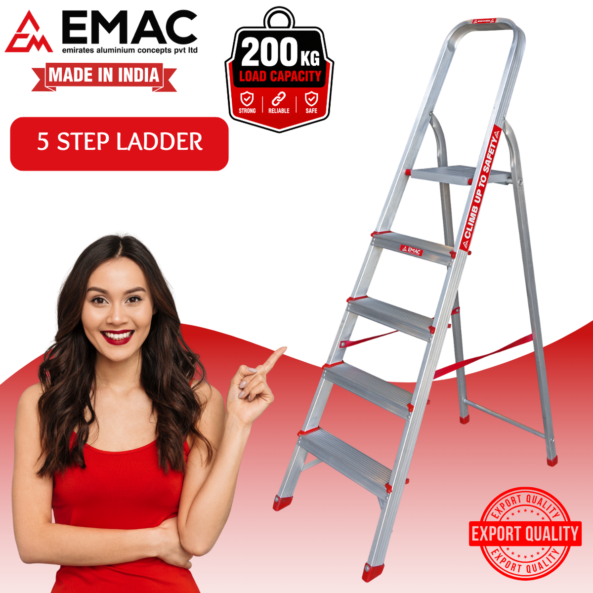 EMAC ECL Aluminium Domestic Light Weight Anti Slip Folding Aluminium Ladder