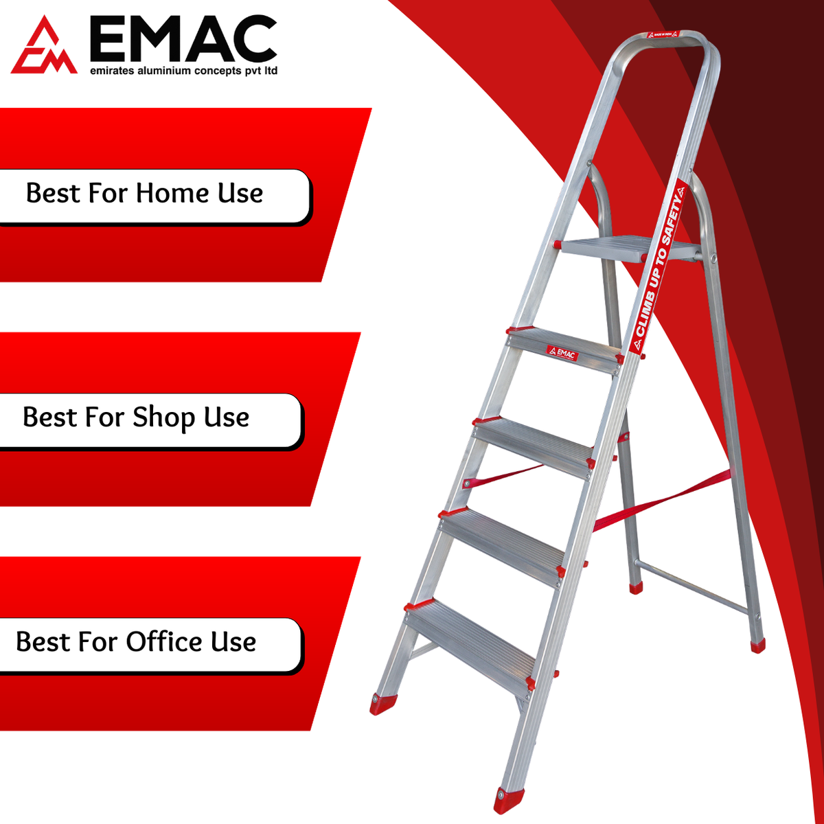 EMAC ECL Aluminium Domestic Light Weight Anti Slip Folding Aluminium Ladder