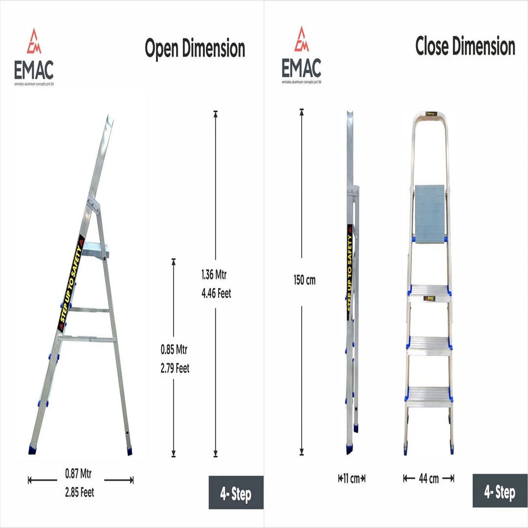 EMAC Aluminium Folding 4 Step Ladder for Home, Shop & Office Use Slip Resistant  (With Platform)