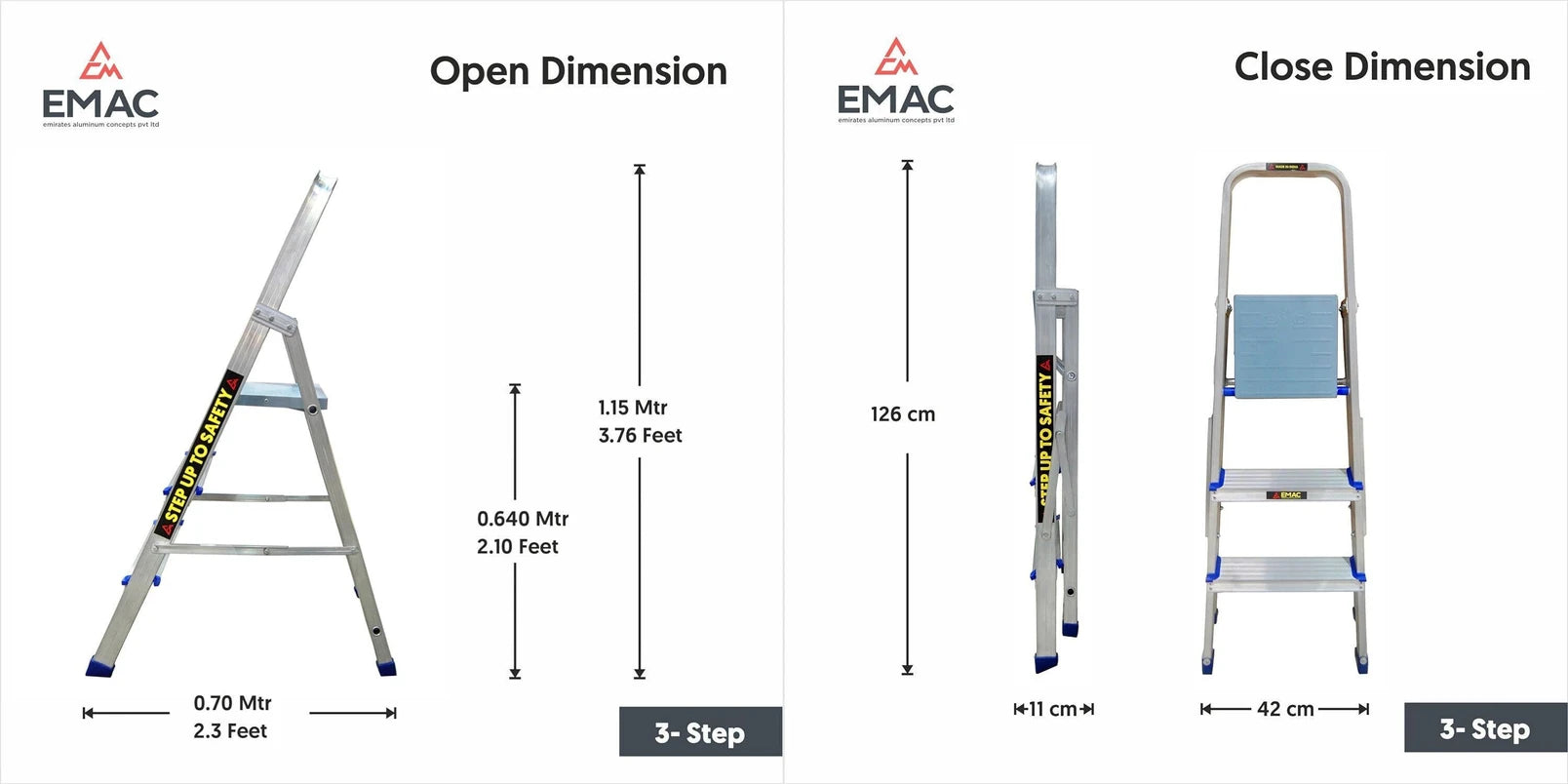 EMAC Aluminium Folding Ladder for Home, Shop & Office Use Slip Resistant Step Aluminium Ladder (With Platform)
