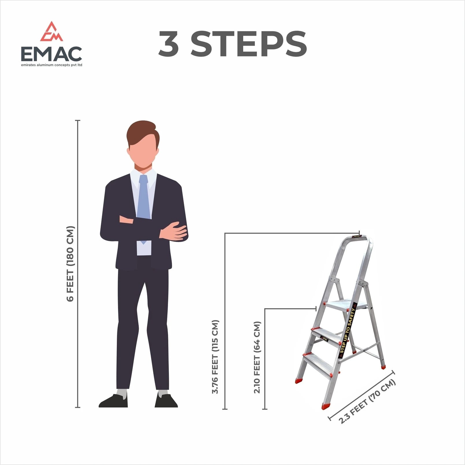 EMAC Aluminium Folding Ladder for Home, Shop & Office Use Slip Resistant Step Aluminium Ladder (With Platform)