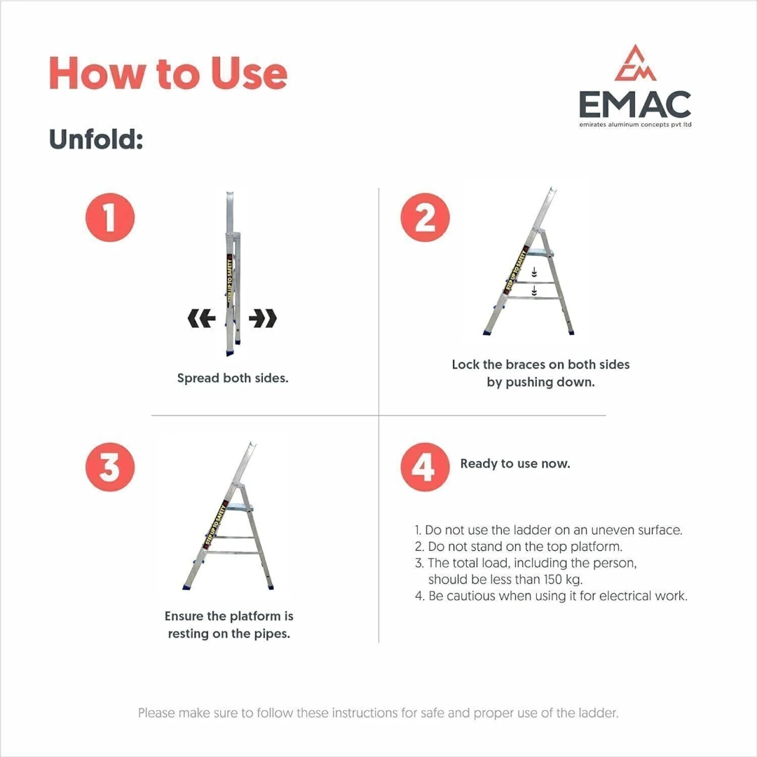 EMAC Aluminium Folding 7 Step Ladder for Home, Shop & Office Use Slip Resistant  (With Platform)