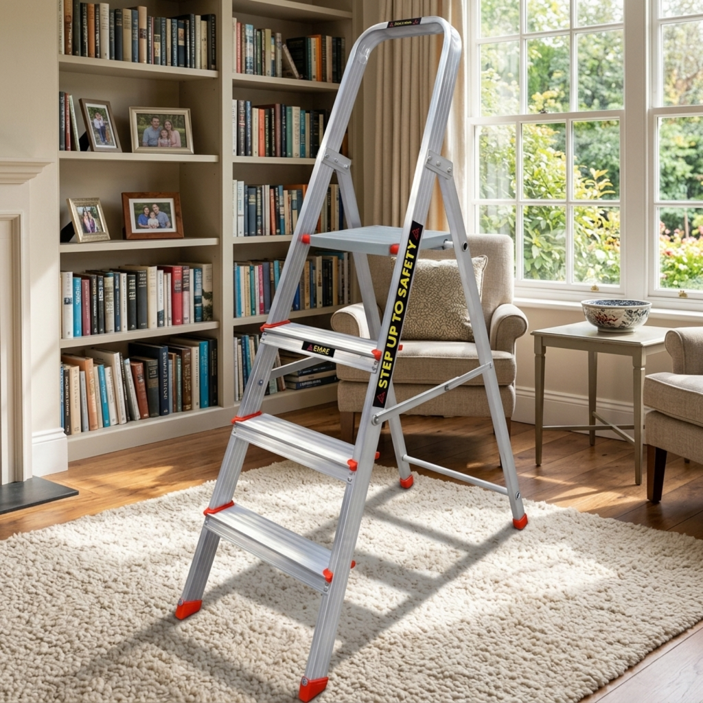 EMAC Aluminium Folding Ladder for Home, Shop & Office Use Slip Resistant Step Aluminium Ladder (With Platform)