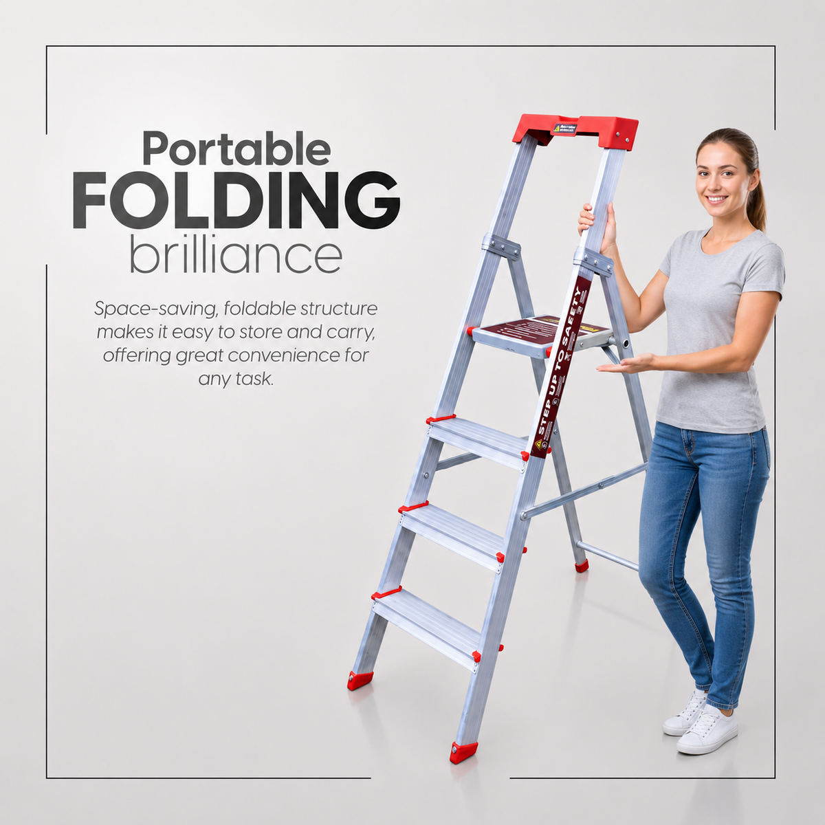 EMAC PRIME Step Aluminium Ladder WIth (Tools Tray And 3.2 Inch Wide Anti Skid Step)