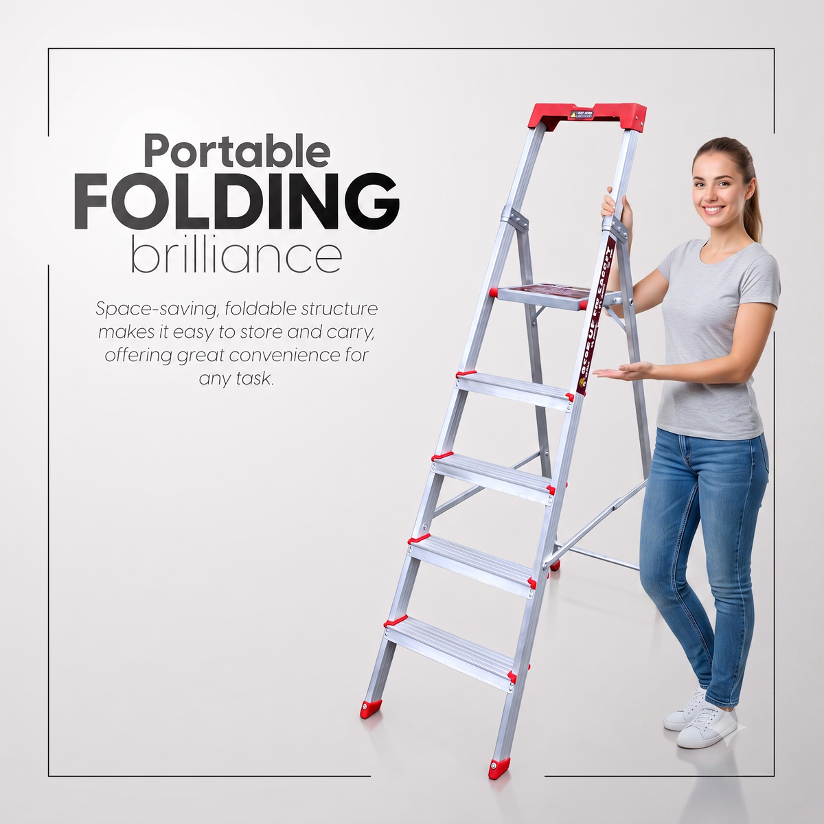 EMAC PRIME Step Aluminium Ladder WIth (Tools Tray And 3.2 Inch Wide Anti Skid Step)
