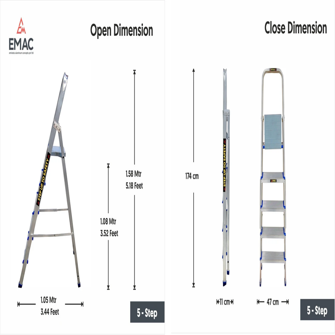 EMAC Aluminium Folding 5 Step Ladder for Home, Shop & Office Use Slip Resistant  (With Platform)
