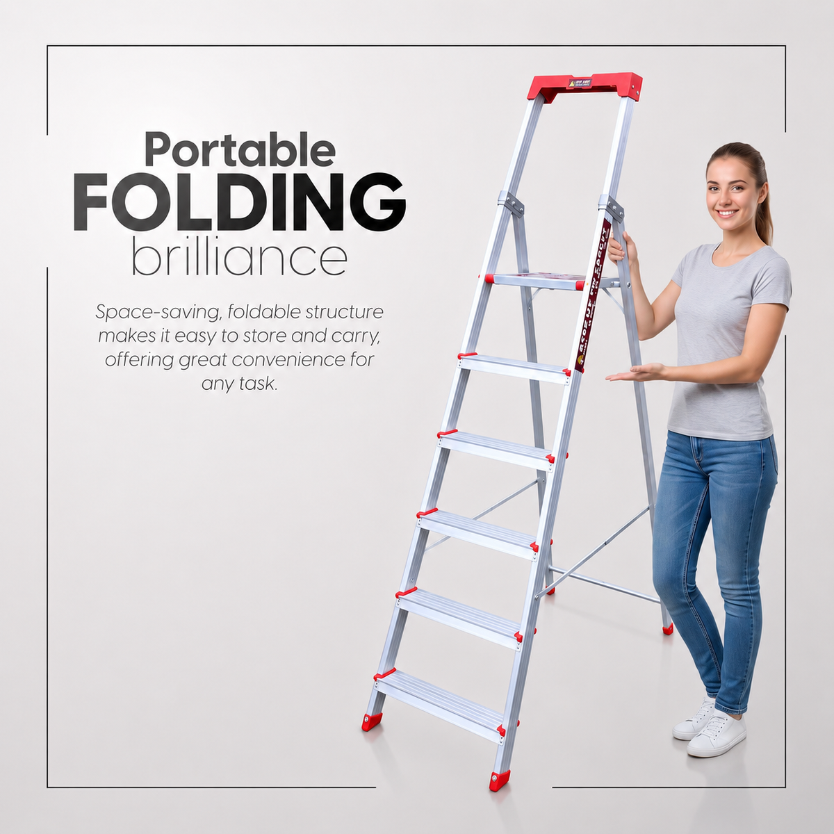 EMAC PRIME Step Aluminium Ladder WIth (Tools Tray And 3.2 Inch Wide Anti Skid Step)