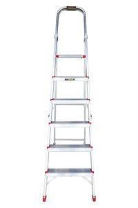 EMAC Aluminium 6 Steps Folding Ladder for Home, Shops and Office Use Slip Resistant Aluminium Ladder (With Platform)
