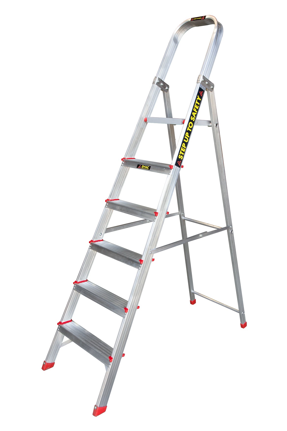 EMAC Aluminium 6 Steps Folding Ladder for Home, Shops and Office Use Slip Resistant Aluminium Ladder (With Platform)