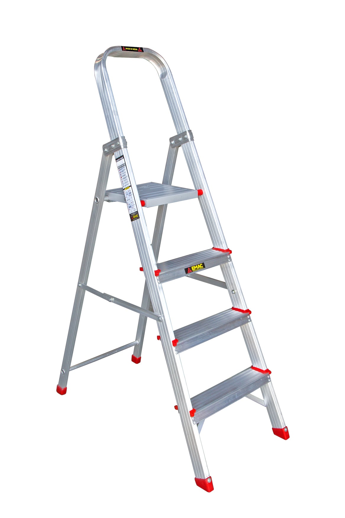 EMAC Aluminium 4 Steps Folding Ladder for Home, Shop & Office Use Slip Resistant Step Aluminium Ladder (With Platform)