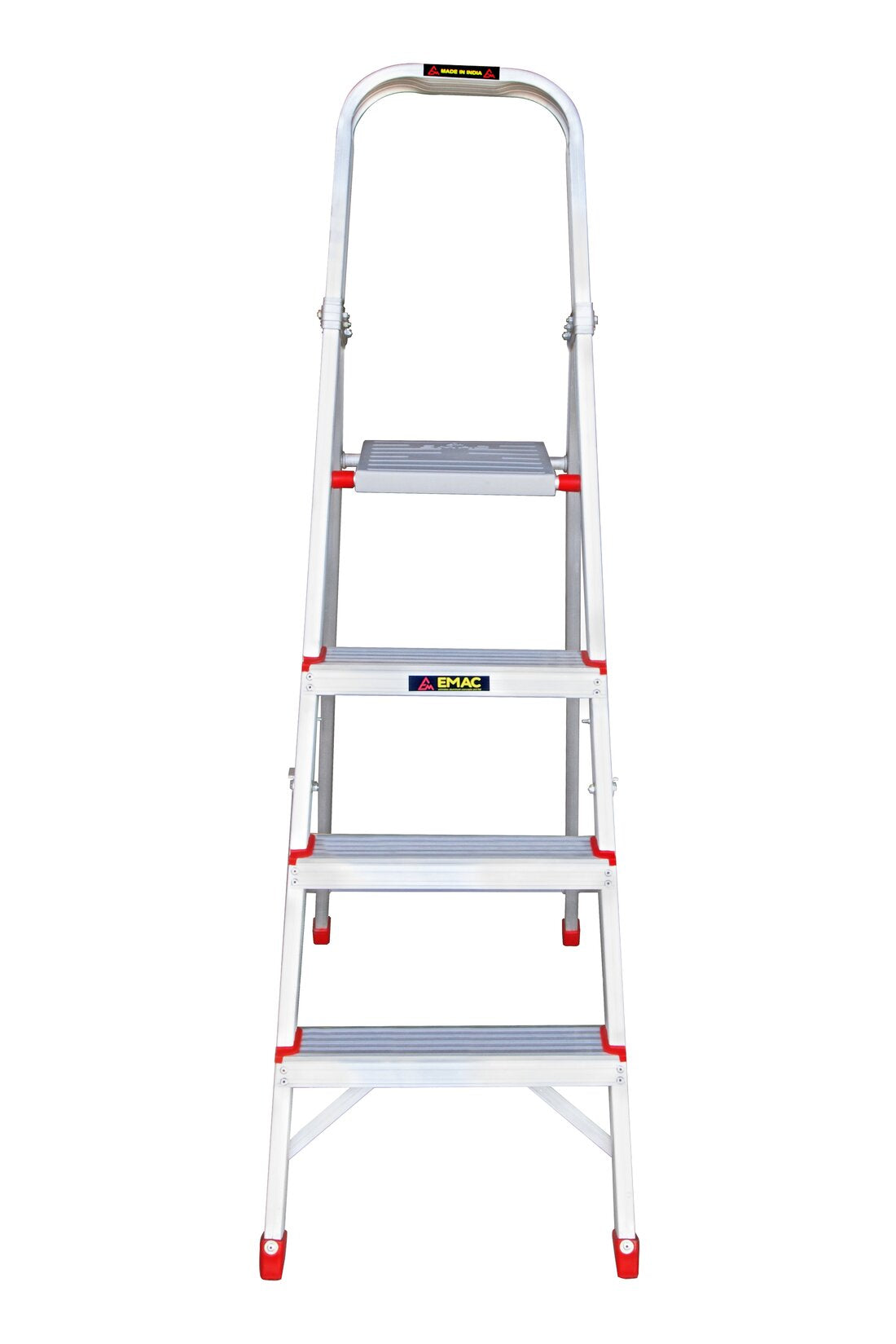 EMAC Aluminium 4 Steps Folding Ladder for Home, Shop & Office Use Slip Resistant Step Aluminium Ladder (With Platform)