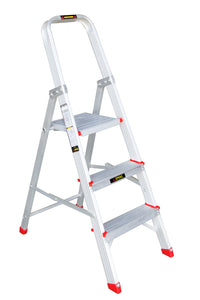 EMAC Aluminium 3 Steps Folding Ladder for Home, Shop & Office Use Slip Resistant Step Aluminium Ladder (With Platform)