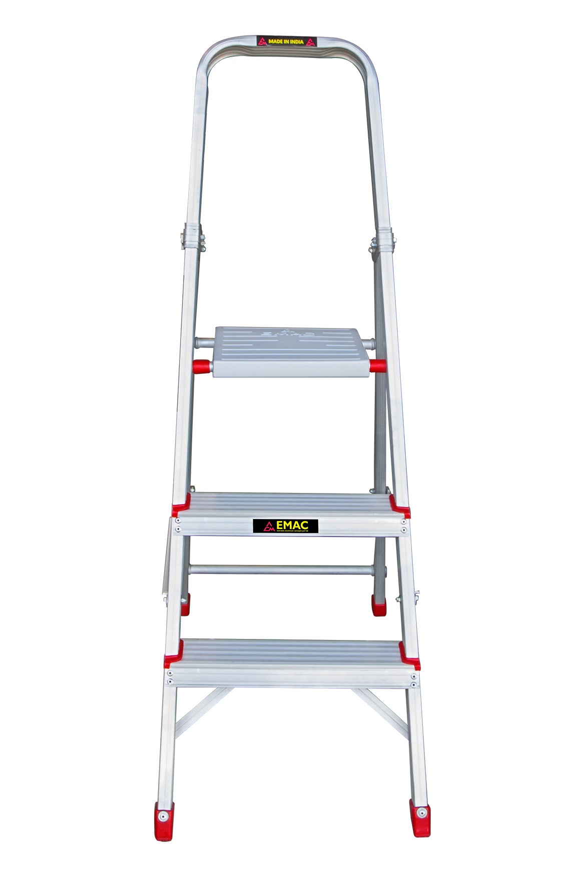EMAC Aluminium 3 Steps Folding Ladder for Home, Shop & Office Use Slip Resistant Step Aluminium Ladder (With Platform)