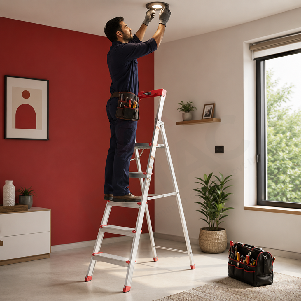 EMAC PRO Step Aluminium Ladder WIth (Tools Tray And 5 Inch Wide Anti Skid Step)