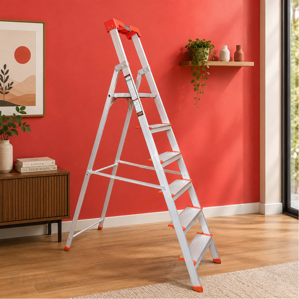 EMAC PRO Step Aluminium Ladder WIth (Tools Tray And 5 Inch Wide Anti Skid Step)