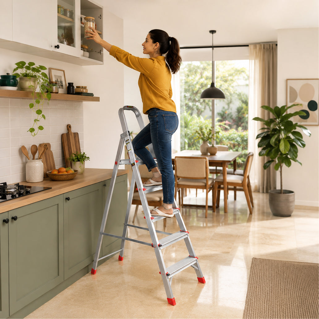 EMAC ESL Aluminium  Folding Ladder for Home, Shop & Office Use Slip Resistant Step Aluminium Ladder (With Platform)