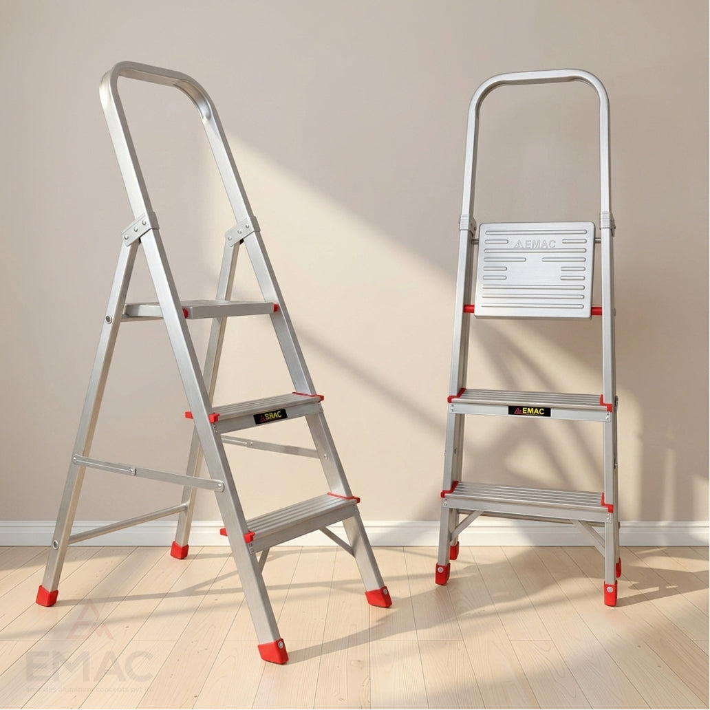 EMAC ESL Aluminium  Folding Ladder for Home, Shop & Office Use Slip Resistant Step Aluminium Ladder (With Platform)