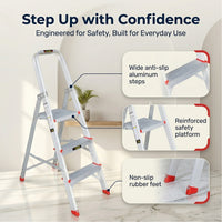 EMAC ESL Aluminium  Folding Ladder for Home, Shop & Office Use Slip Resistant Step Aluminium Ladder (With Platform)