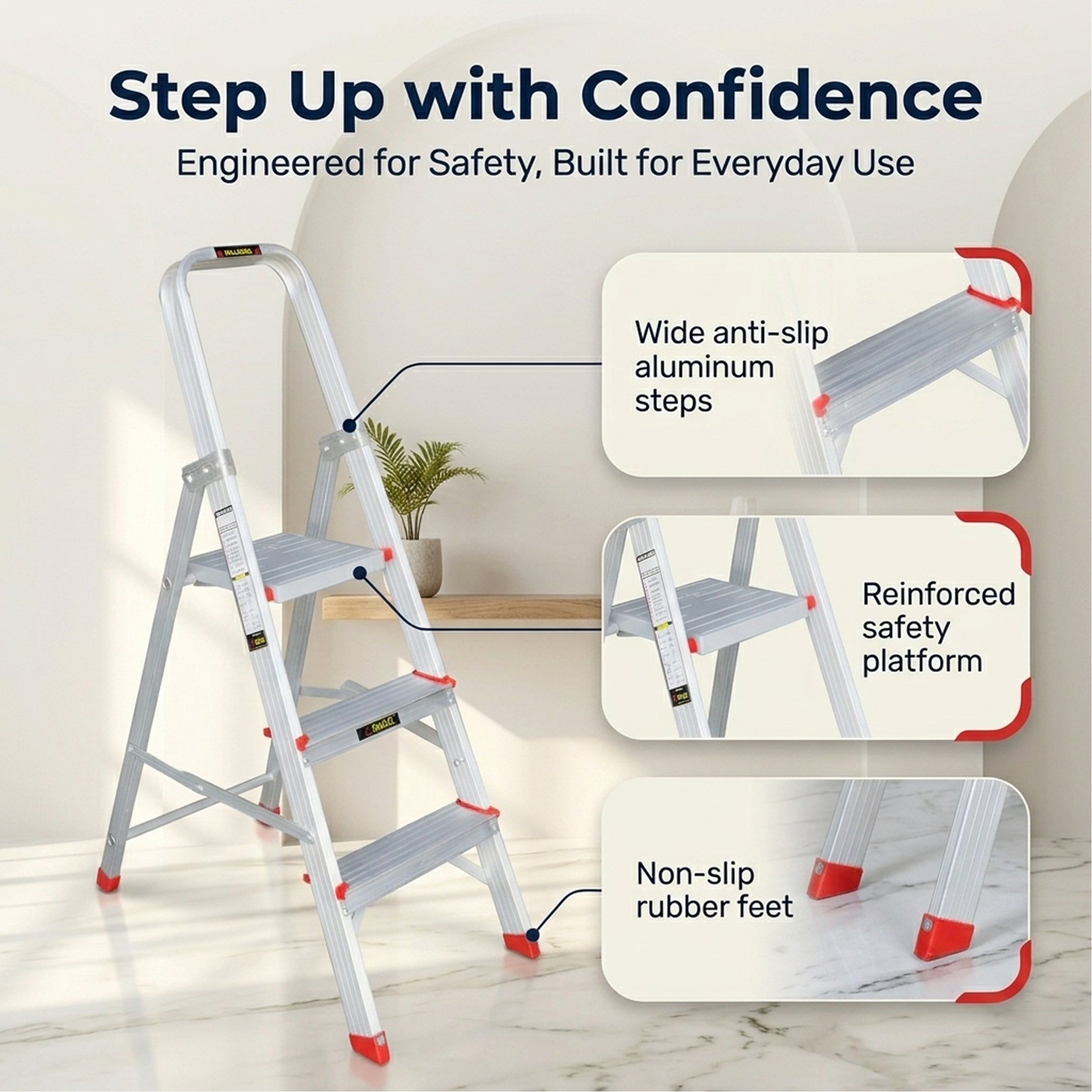 EMAC ESL Aluminium  Folding Ladder for Home, Shop & Office Use Slip Resistant Step Aluminium Ladder (With Platform)