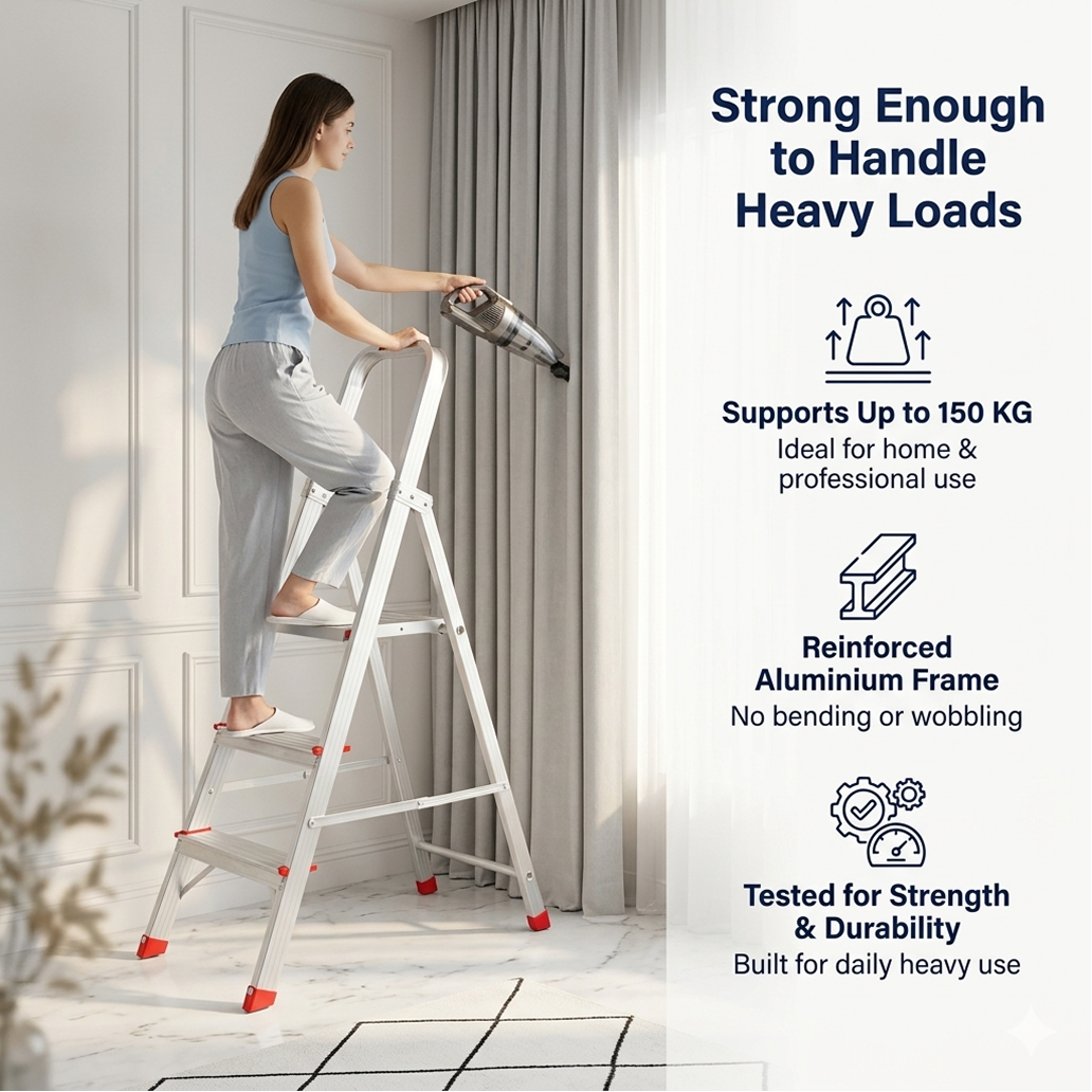 EMAC ESL Aluminium  Folding Ladder for Home, Shop & Office Use Slip Resistant Step Aluminium Ladder (With Platform)