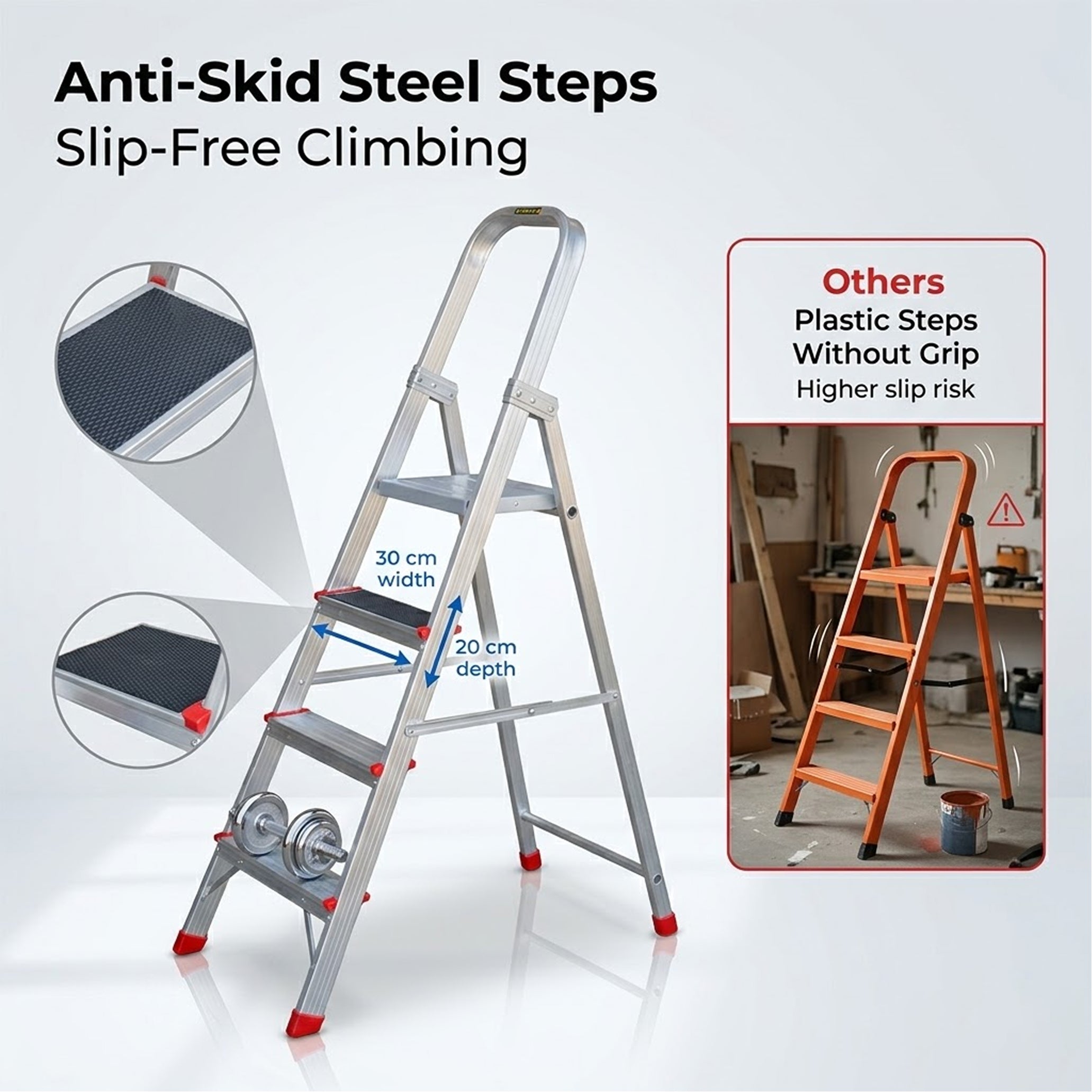 EMAC ESL Aluminium  Folding Ladder for Home, Shop & Office Use Slip Resistant Step Aluminium Ladder (With Platform)