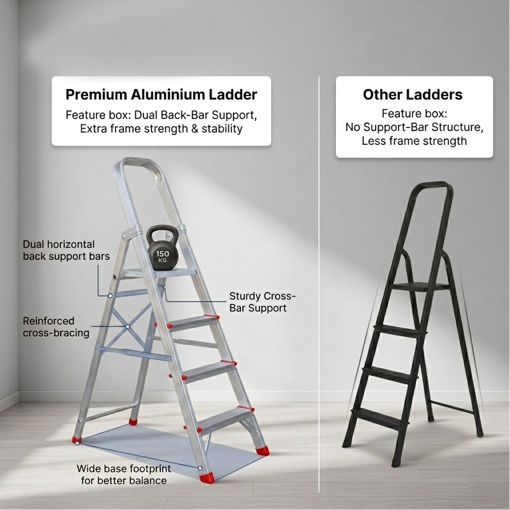EMAC ESL Aluminium  Folding Ladder for Home, Shop & Office Use Slip Resistant Step Aluminium Ladder (With Platform)