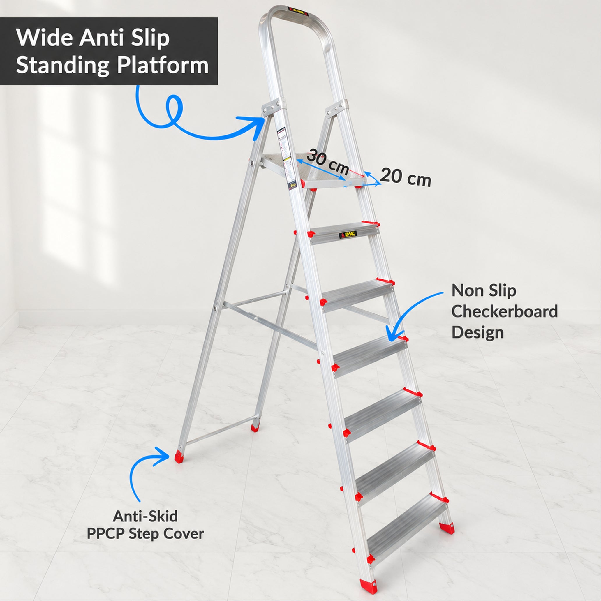 EMAC ESL Aluminium  Folding Ladder for Home, Shop & Office Use Slip Resistant Step Aluminium Ladder (With Platform)