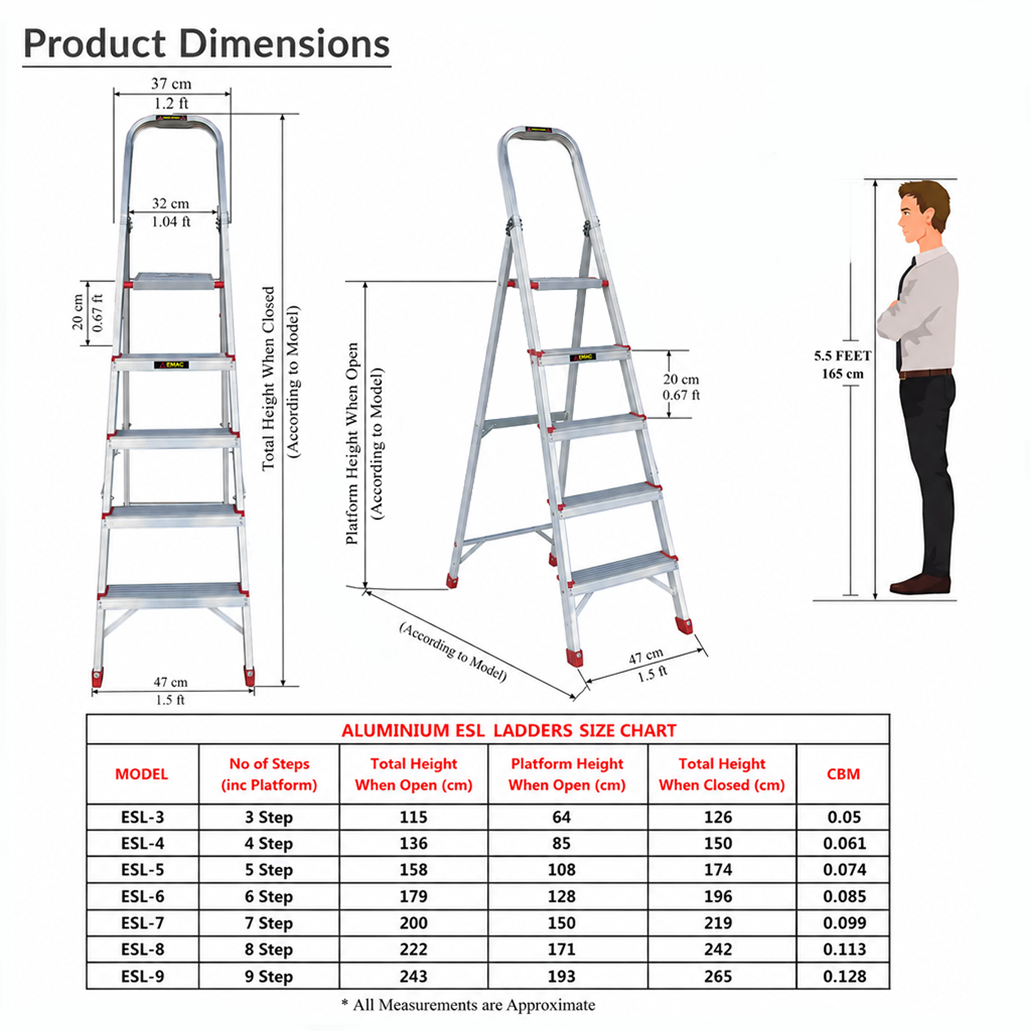 EMAC ESL Aluminium  Folding Ladder for Home, Shop & Office Use Slip Resistant Step Aluminium Ladder (With Platform)