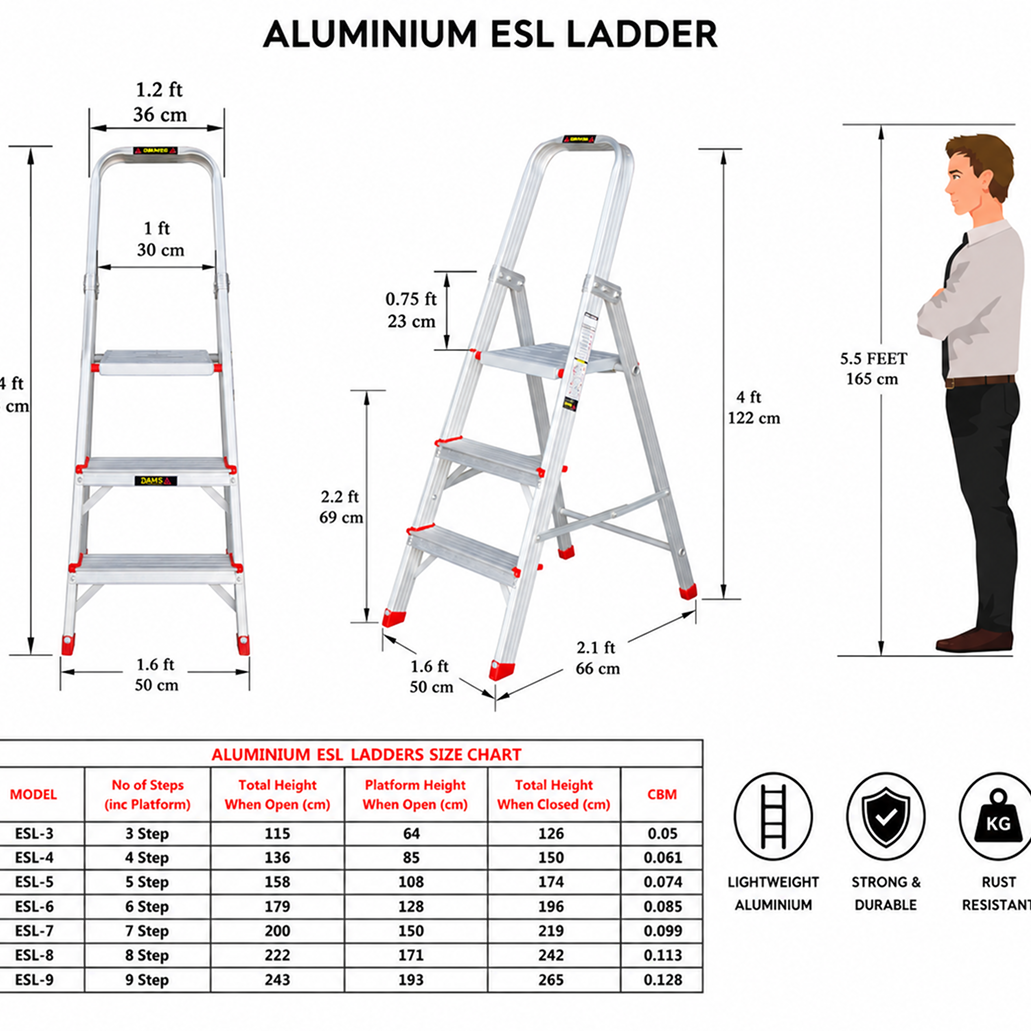EMAC ECL Aluminium Domestic Light Weight Anti Slip Folding Aluminium Ladder