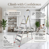 EMAC ESL Aluminium  Folding Ladder for Home, Shop & Office Use Slip Resistant Step Aluminium Ladder (With Platform)