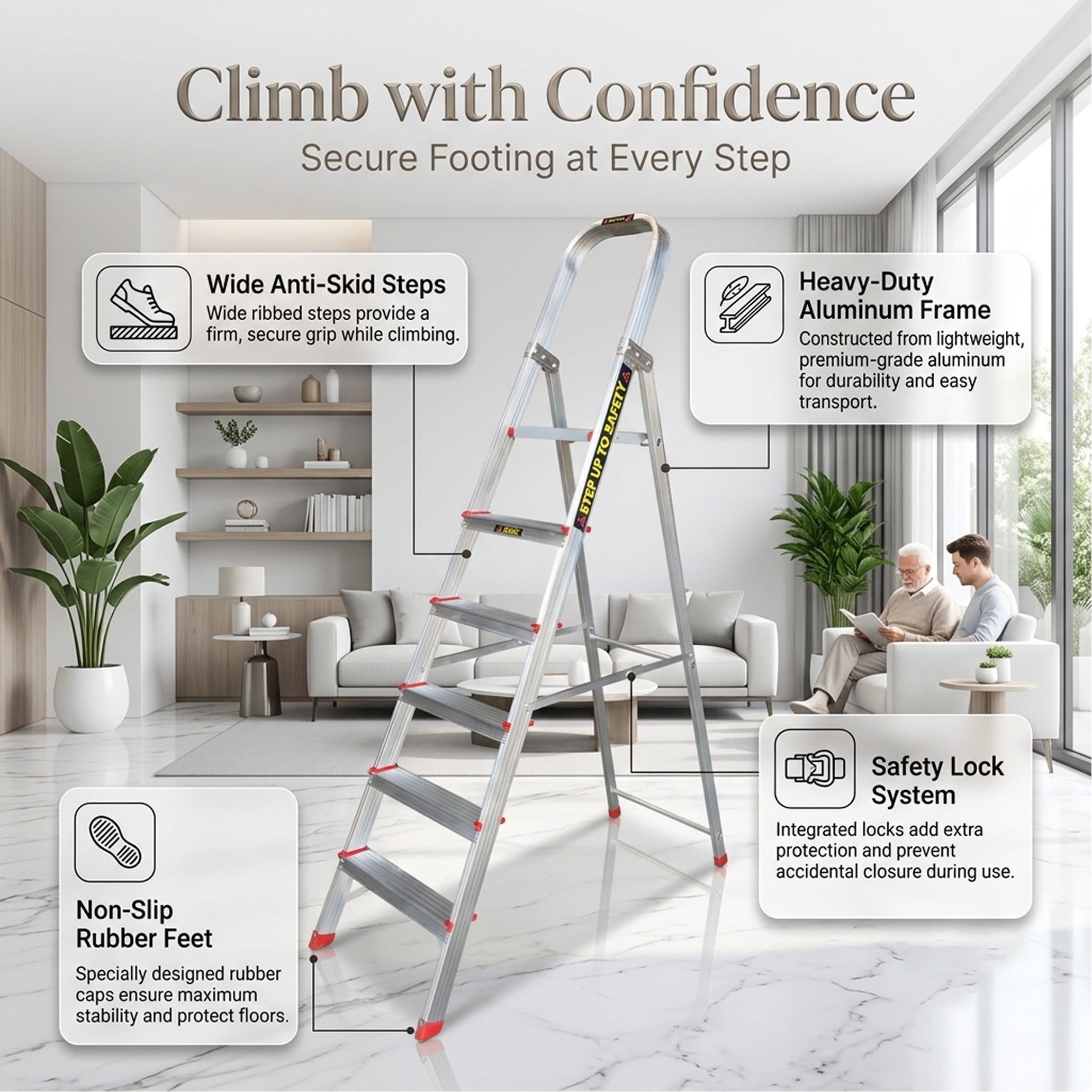 EMAC ESL Aluminium  Folding Ladder for Home, Shop & Office Use Slip Resistant Step Aluminium Ladder (With Platform)