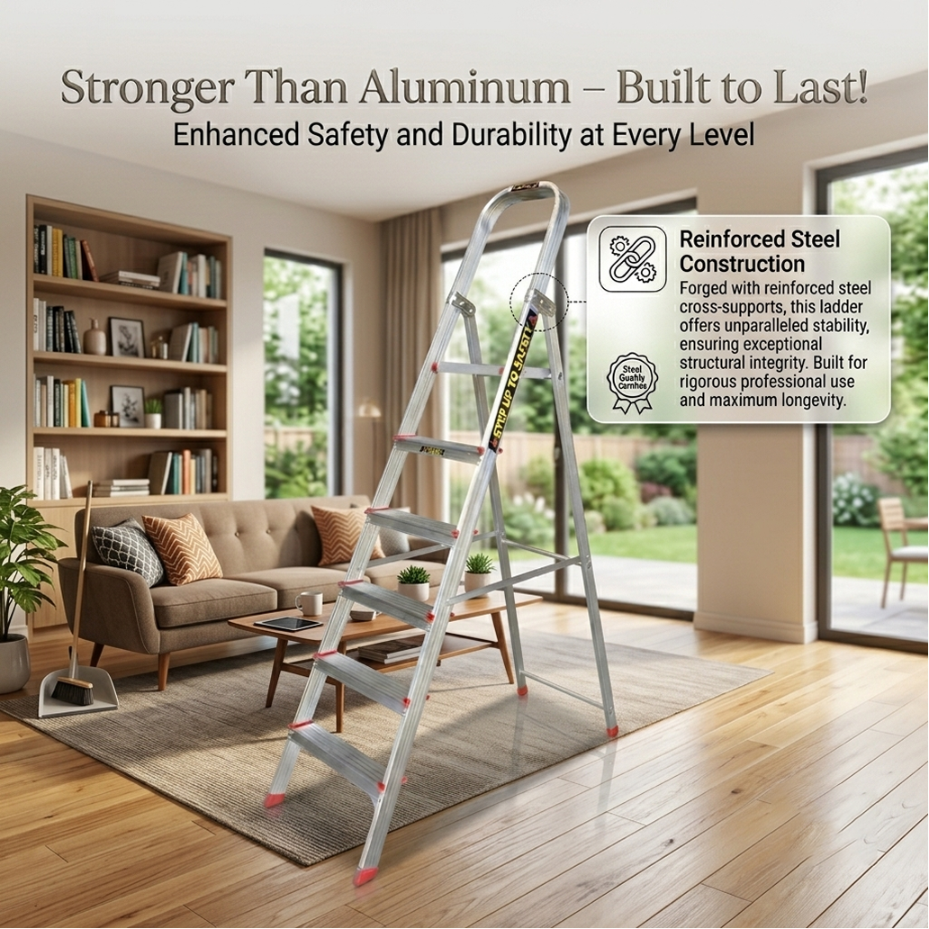 EMAC ESL Aluminium  Folding Ladder for Home, Shop & Office Use Slip Resistant Step Aluminium Ladder (With Platform)