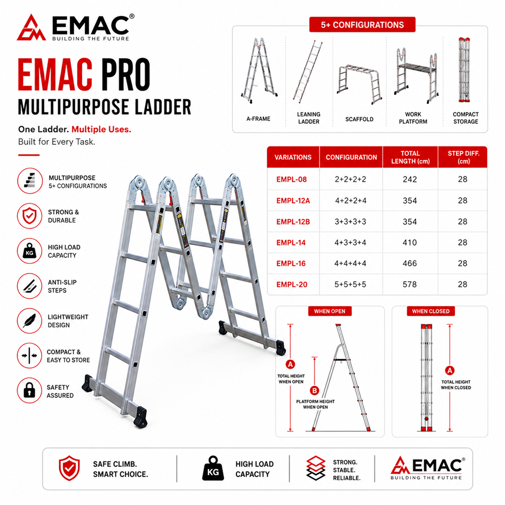 EMAC Aluminium Multipurpose (Industrial & Commercial) Aluminium Ladders