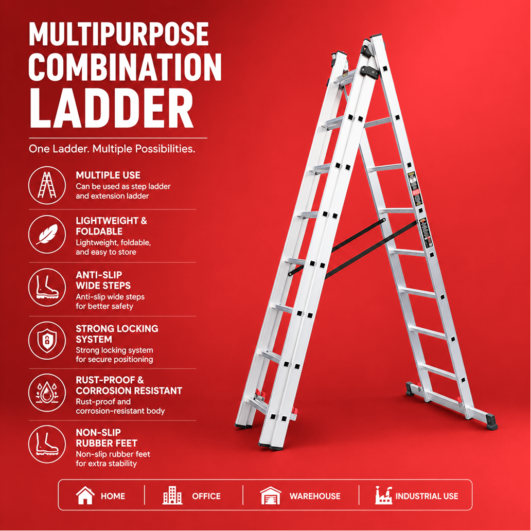 EMAC Aluminium Domestic Light Weight Anti Slip Folding Aluminium Ladder