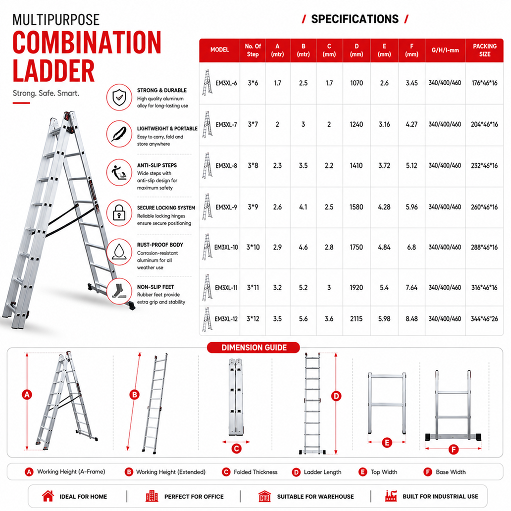 EMAC Aluminium Domestic Light Weight Anti Slip Folding Aluminium Ladder