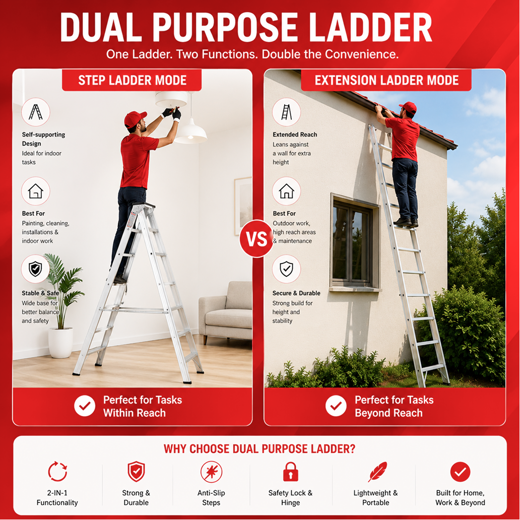 EMAC Aluminium Dual Purpose Light Weight Anti Slip Folding Aluminium Ladder
