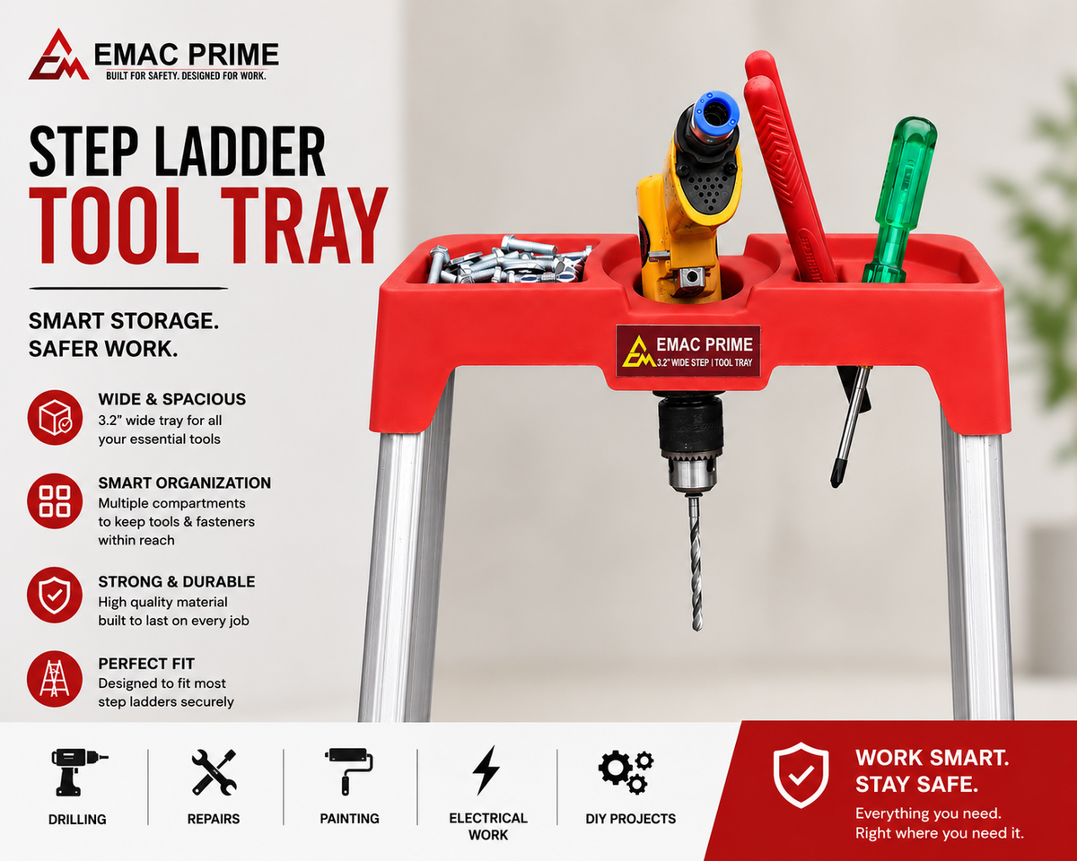 EMAC PRIME Step Aluminium Ladder WIth (Tools Tray And 3.2 Inch Wide Anti Skid Step)