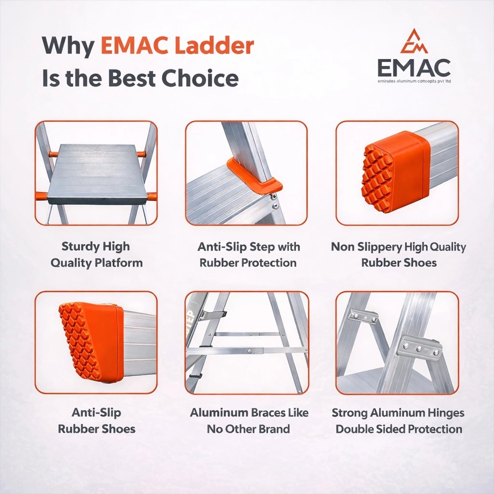 EMAC Aluminium Folding Ladder for Home, Shop & Office Use Slip Resistant Step Aluminium Ladder (With Platform)