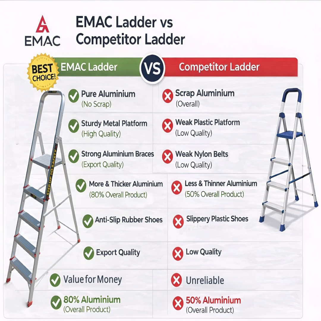 EMAC Aluminium Folding Ladder for Home, Shop & Office Use Slip Resistant Step Aluminium Ladder (With Platform)